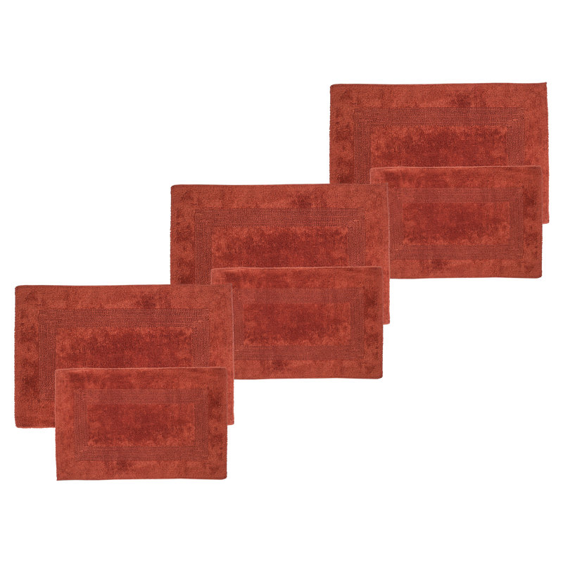 Lavish Home Bathroom Rugs - 6-Piece Cotton Bathroom Mat Set - Machine Washable Bath Mats for Bathroom, Kitchen, or Laundry Room (Red)