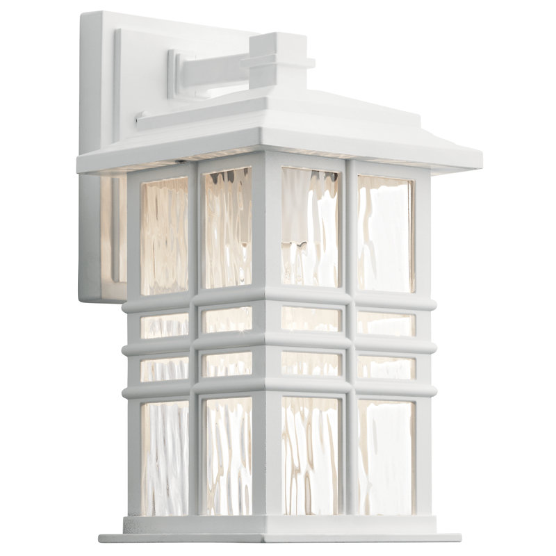 Beacon Square 12" 1-Light White Outdoor Wall Light with Clear Hammered Glass, 12" H x 6.5" W x 6.5" D, White