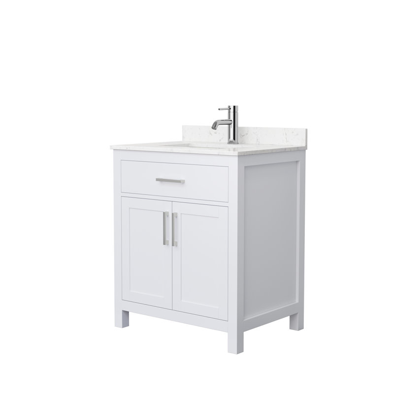 White Freestanding Single Bathroom Vanity with Marble Top