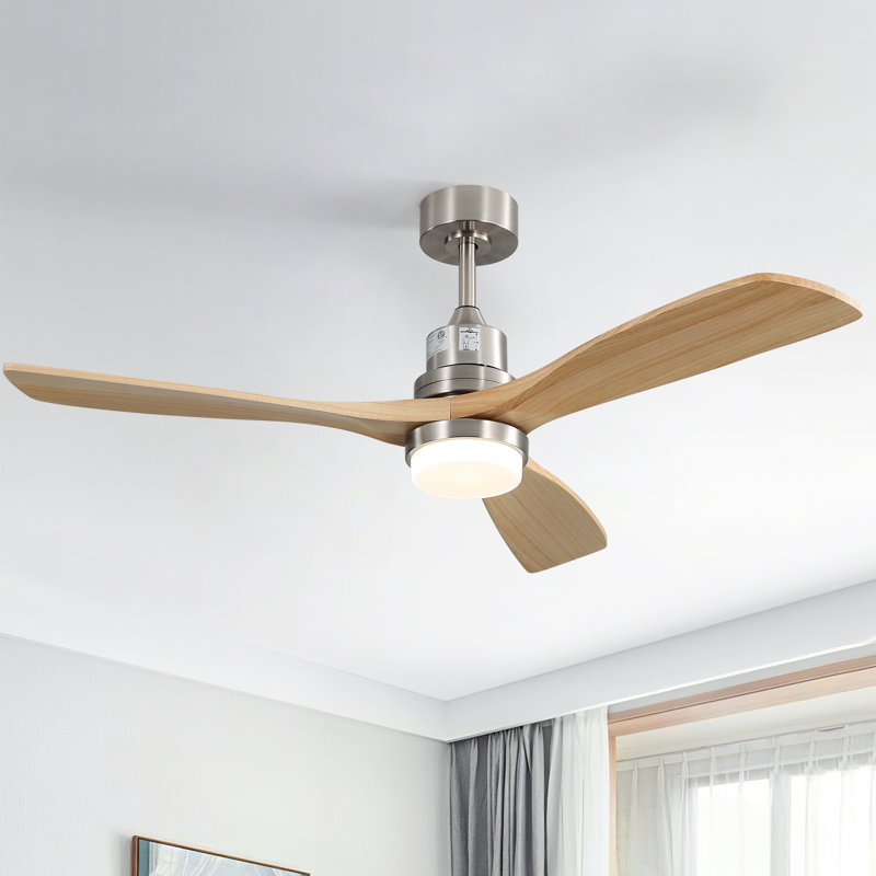 52'' Solid Wood 3-blade Modern Led Ceiling Fan With Remote Control And Light Kit Smart App Remote Control, Nickel