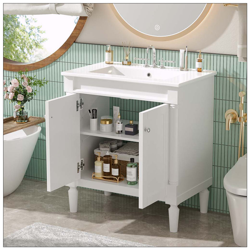 Meuble-lavabo 30 po avec lavabo en céramique, Blanc