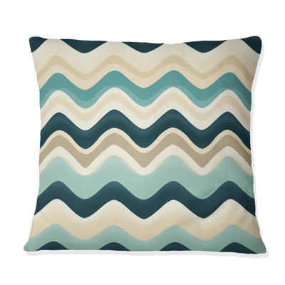 Beige And Blue Coastal Chevron Serenity - Chevron Polyester Throw Pillow