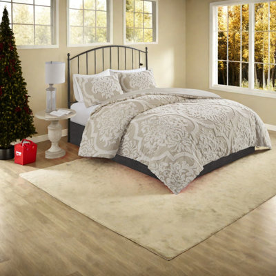 Ensemble de literie de qualité supérieure en chenille de coton pour très grand lit taupe