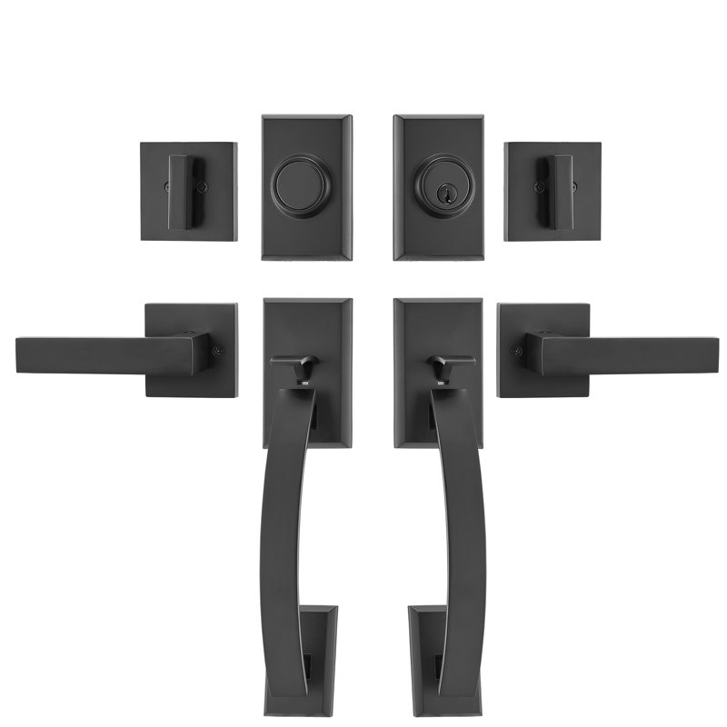 Matte Black Arched Double Front Door Handle Set with Reversible Lever