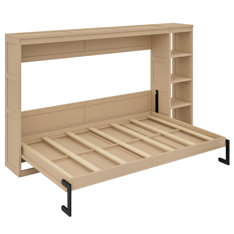 Lit escamotable avec rangement pour bibliothèque, Naturel