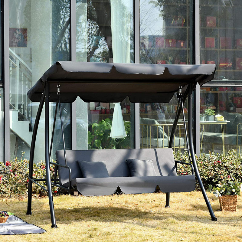 Katarina 2-in-1 Swing Chair 3 Seater Hammock Cushion Bed Tilt Canopy, Grey