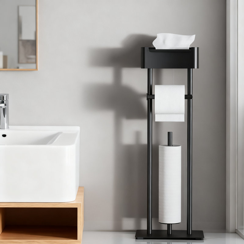 Porte-papier hygiénique sur pied avec tablette de rangement - Organisateur de salle de bain sans perceuse pour 4 rouleaux - Base lourde pour une stabilité maximale
