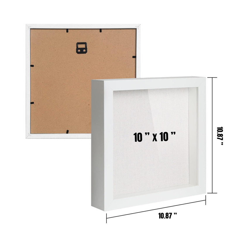 10"X10" Shadow Boxes Display Cases With Soft Linen Back Deep Wood Glass 3D Shadow Box Set For Wall And Tabletop Baby Sports, 2 Pack White