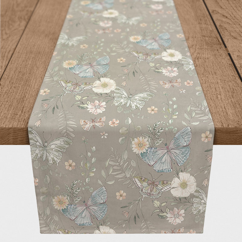 Rectangular Floral Table Runner, 90" x 16", Gray
