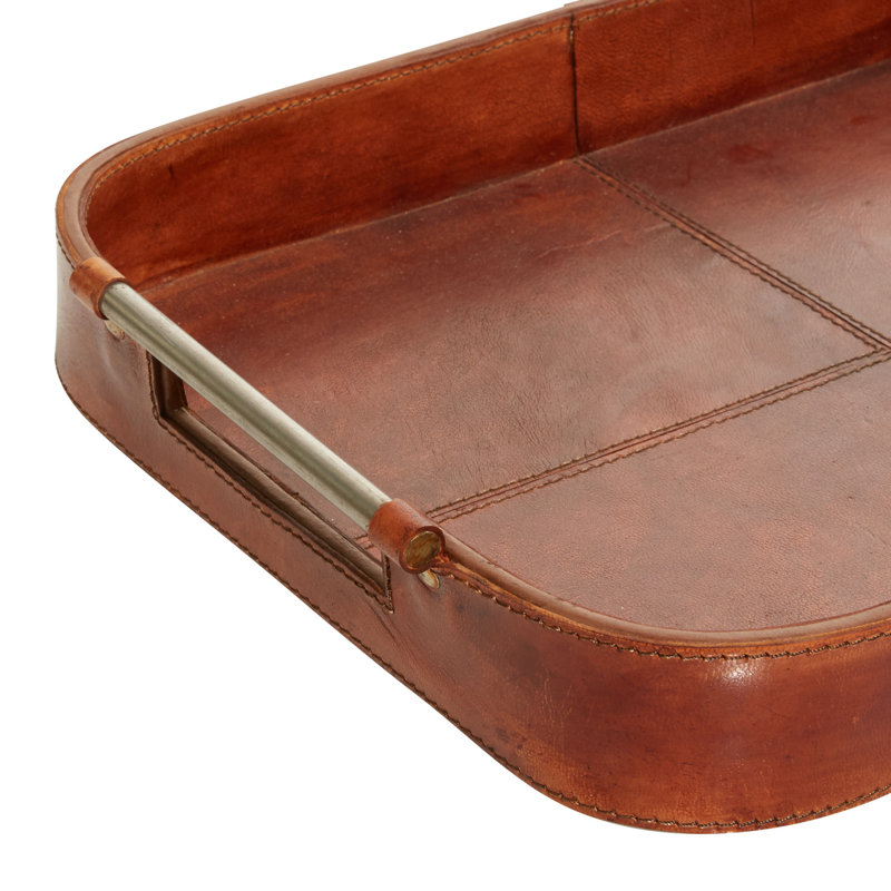 Ensemble de 2 plateaux décoratifs en cuir véritable Oleana