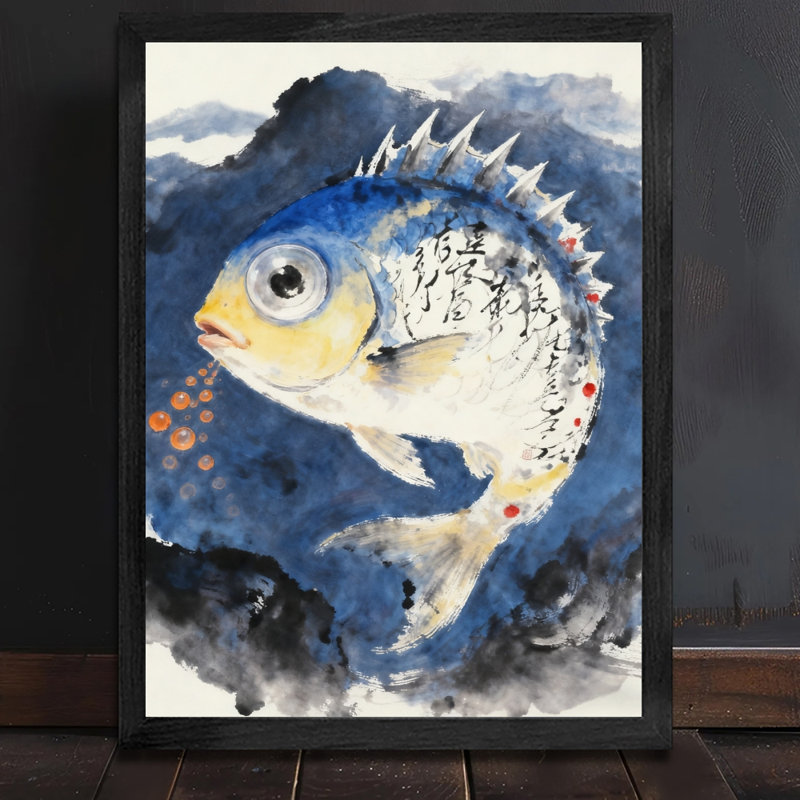Reproduction d'art encadré noir rétro bleu unique, H 11 po x l 9 po