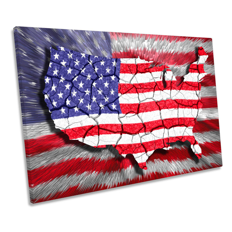 Map Of United States Of America Flag - Wrapped Canvas Art Prints, 30.5cm H x 45.7cm W x 2cm D