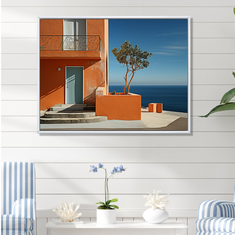 Orange Beach House Retreat - Décoration murale nautique et plage, Cadre flottant blanc, H 16 po x l 32 po x P 1 po