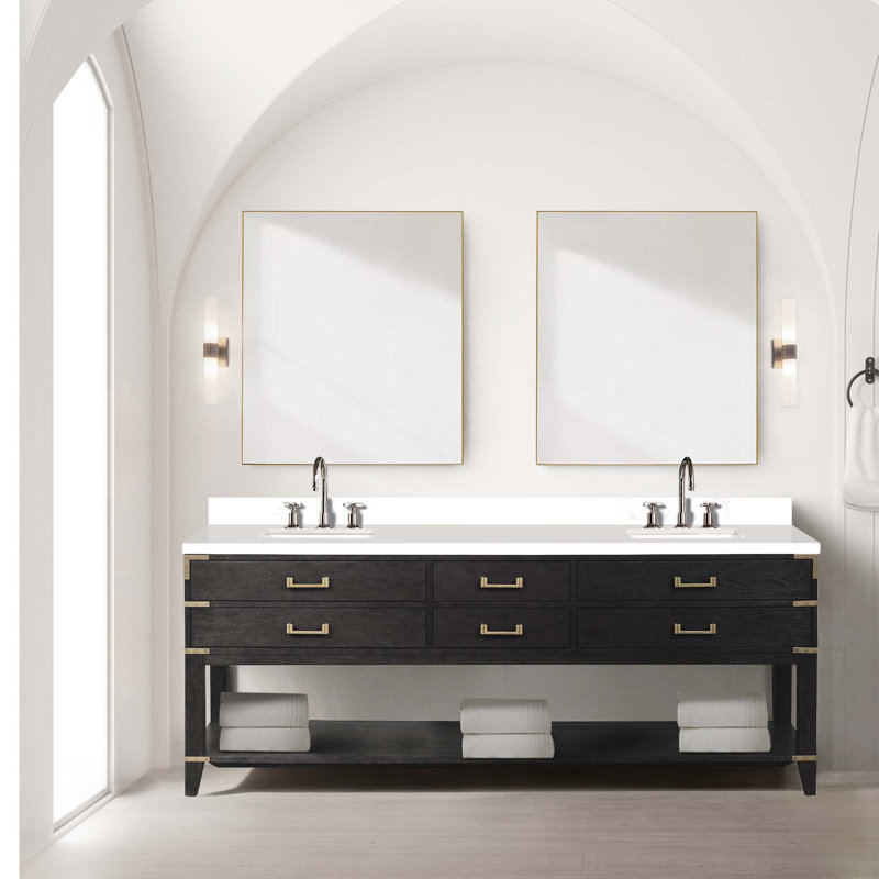 Meuble-lavabo double avec miroirs et tablette ouverte