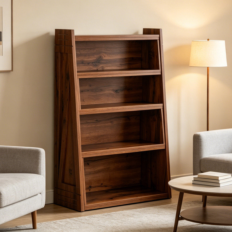 Bibliothèque modulaire asymétrique ouverte en bois de noyer, étagère de rangement convertible, Brun