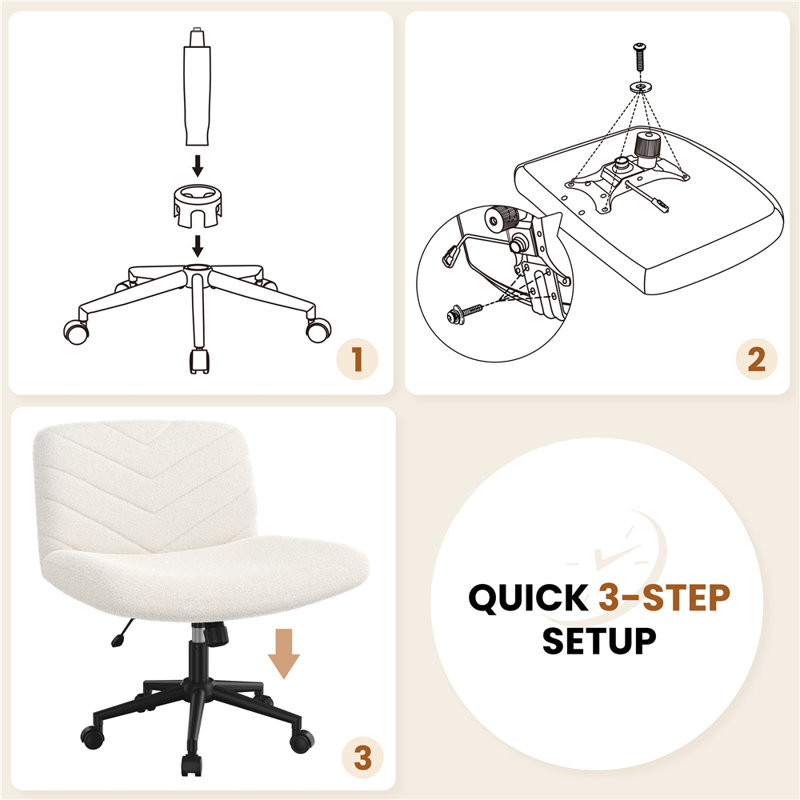 Chaise de bureau pivotante en tissu sans accoudoirs, Ivory