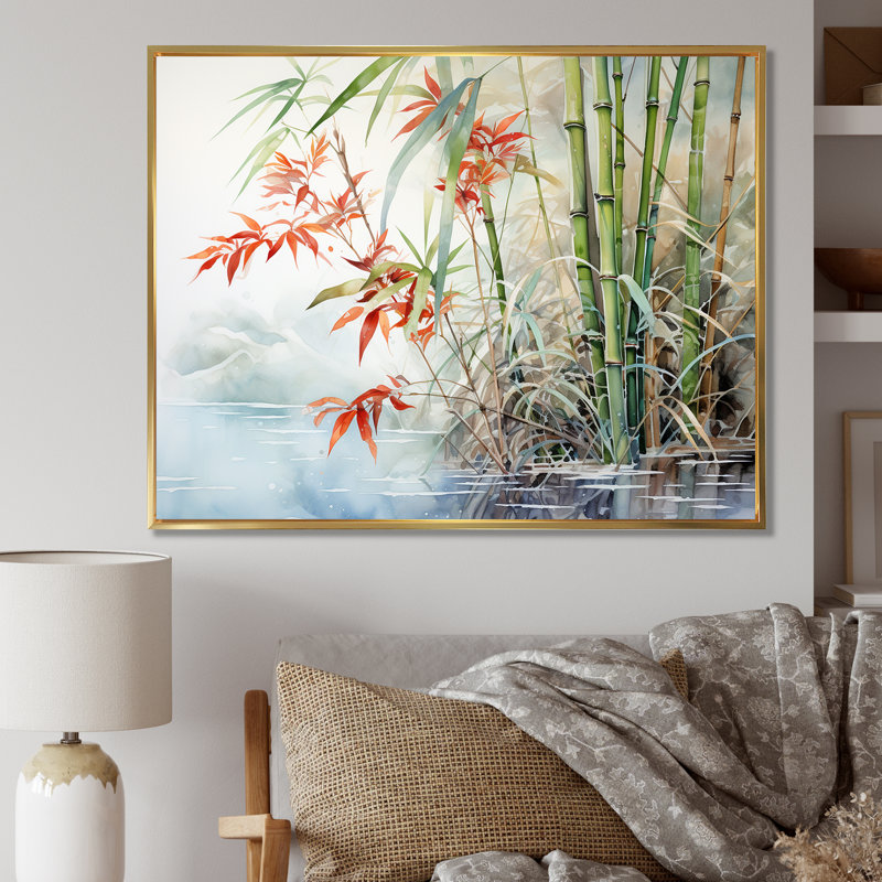 «Bamboo Charm In China - Bamboo Canvas Wall Art_106572, H 30 po x l 40 po x P 1,5 po, Cadre flottant doré