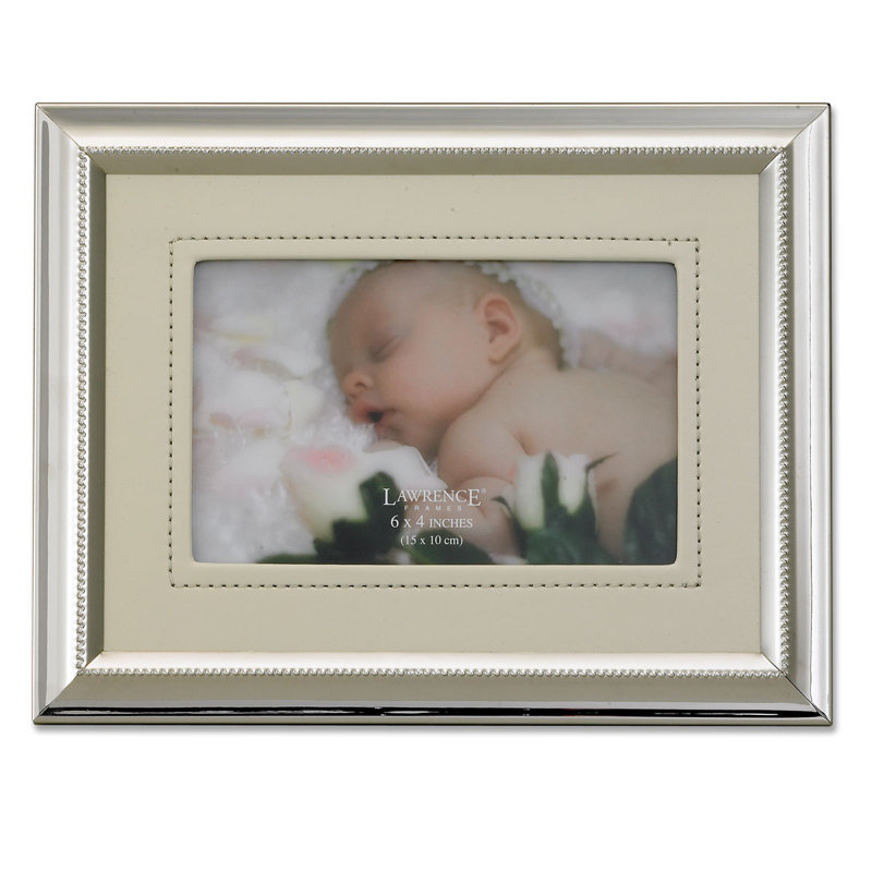 Cadre photo en cuir, 5 po x 7 po, Tapis de cuir ivoire plaqué argent