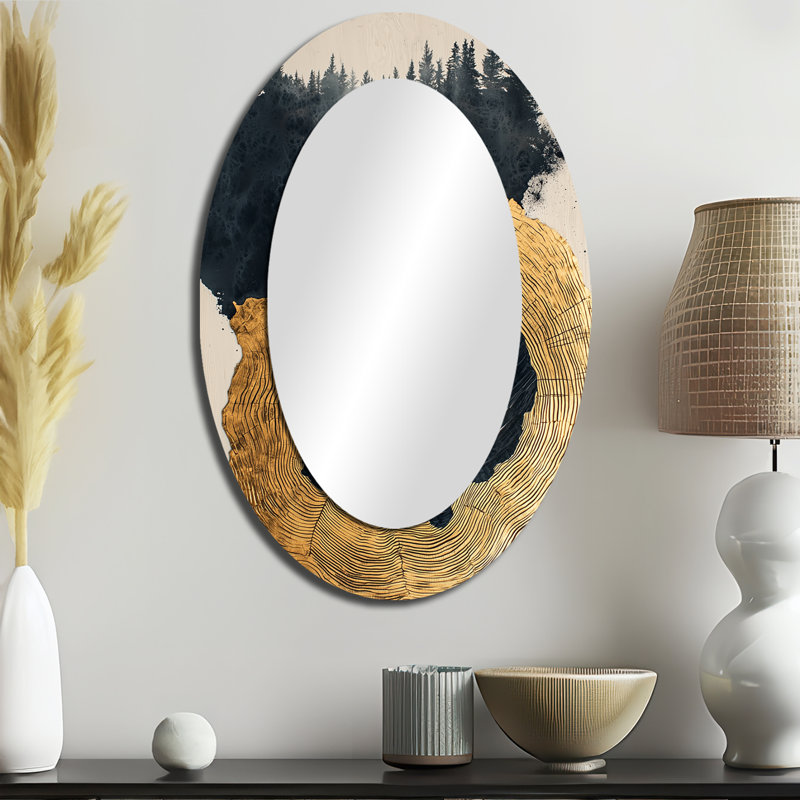 Dark Forest Liquid Gem River II - Landscapes Oval Decorative Mirror On Metal, 36" x 24"