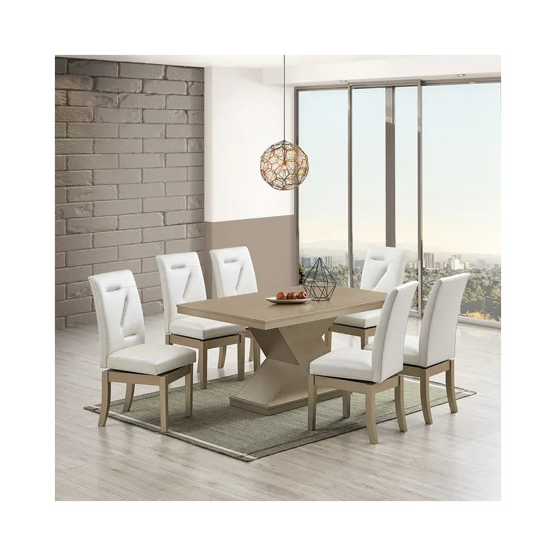 Contemporary Gold Dining Table Set with 6 - Swivel Chairs