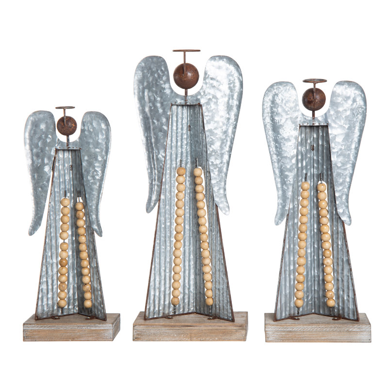  Ensemble de 3 décorations de Noël ange en métal et argent 20 po