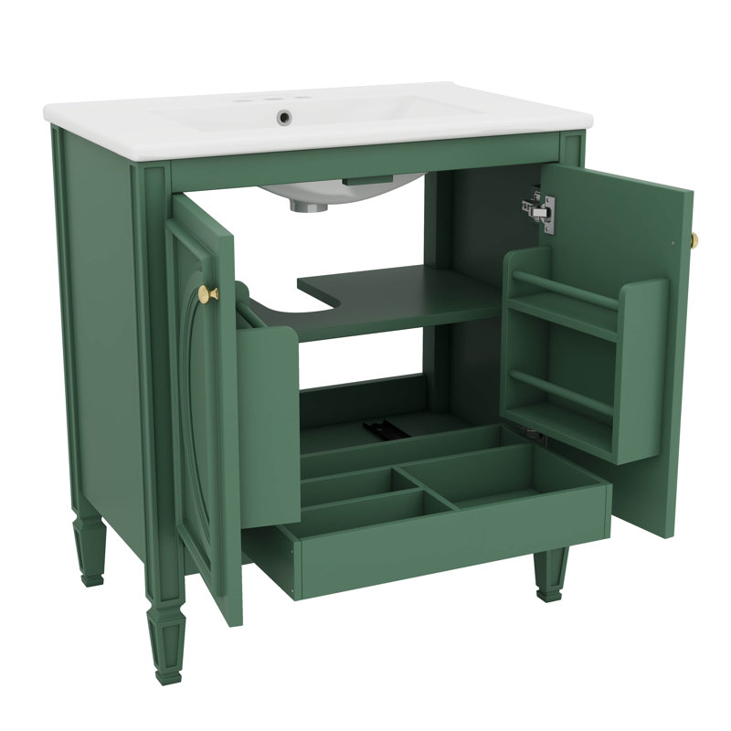 Meuble-lavabo simple 30 "avec lavabo et deux portes avec tablette, Vert