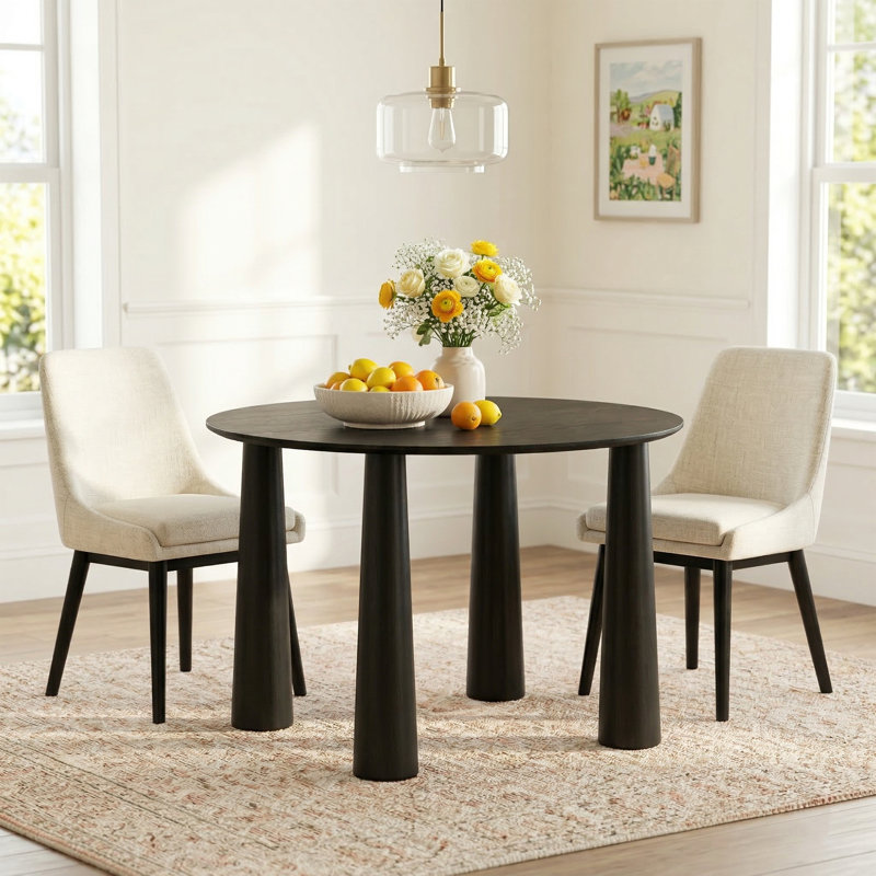 30"H Round Wood Dining Table Kitchen Table with 4 Legs, Black, 30"H x 45"L x 45"W