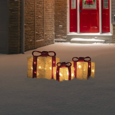 Ensemble de 3 boîtes-cadeaux crème illuminées