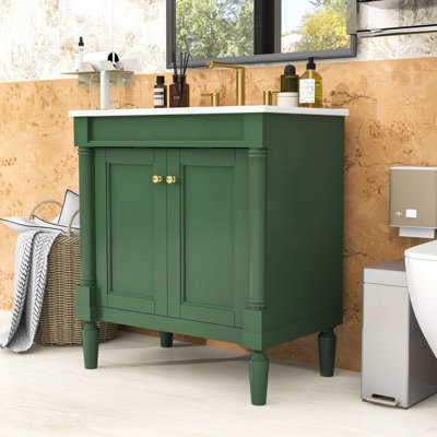 Meuble-lavabo autoportant élégant avec lavabo en céramique, tablette réglable et charnières à fermeture en douceur