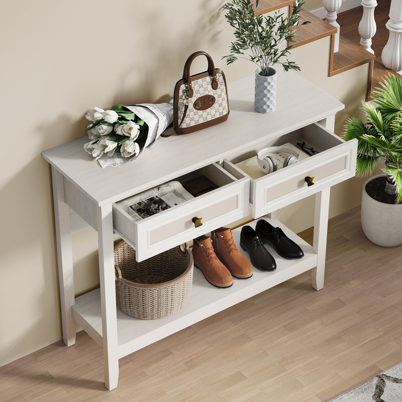 Baksi 39.3" Rattan Console Table, White