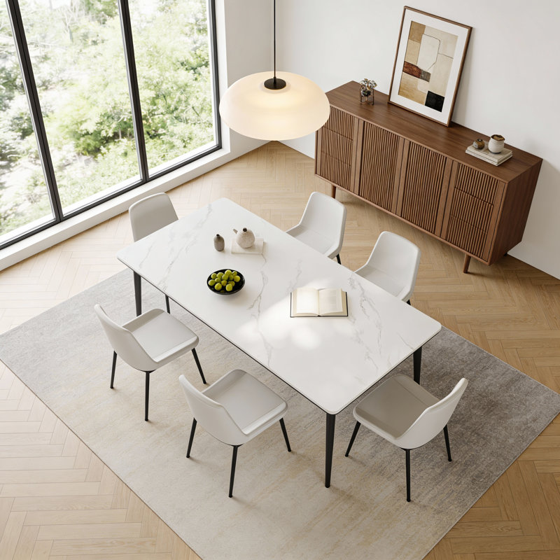 Modern Dining Table with Sintered Stone Top, White Matt Finish and Robust Carbon Steel Legs Fast Dispatch From UK Warehouse – Dispatched Within 2 Days