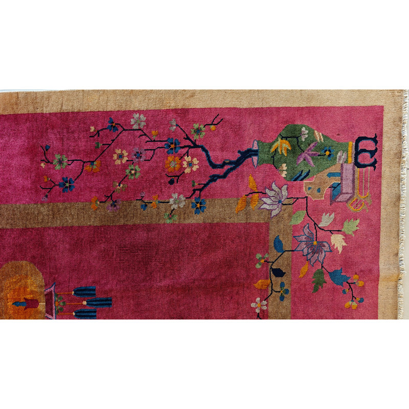 Antique Art Deco Room Size Wool Coral Rug