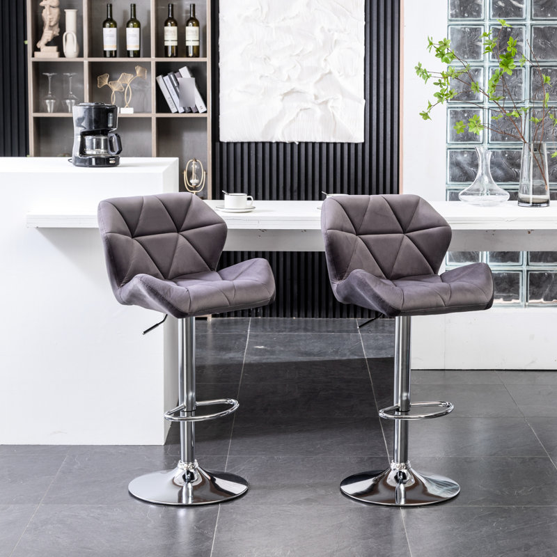 Velours pivotant réglable en hauteur, gris 2 pièces - diamant, dossier mi-hauteur, base à disque et repose-pieds de 2, hauteur, espace de confort, avec