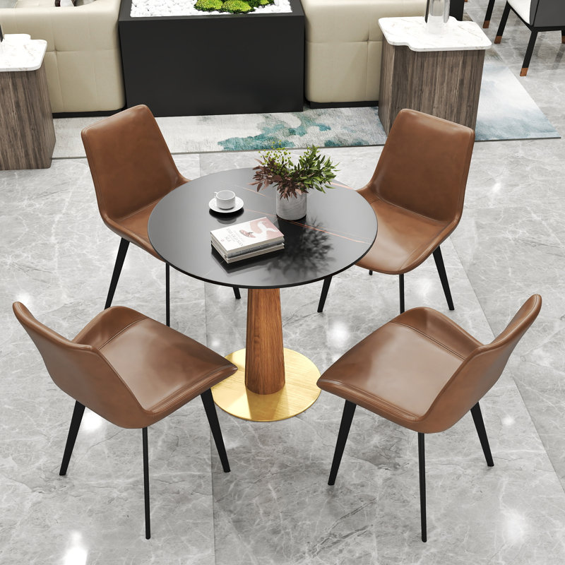 Ensemble de table de conférence 5 pièces avec 4 chaises en cuir, Noir, Brun
