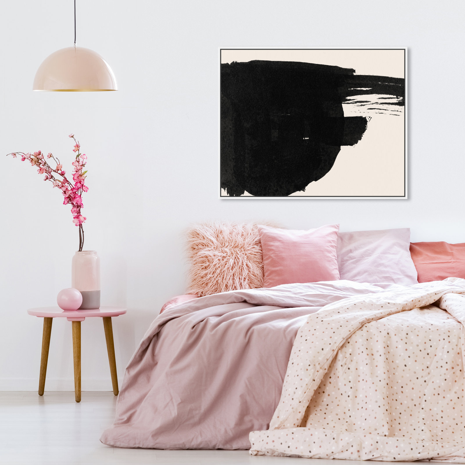Abstract Black And White Large Brush Stroke by Oliver Gal, White, 25" H x 31" W