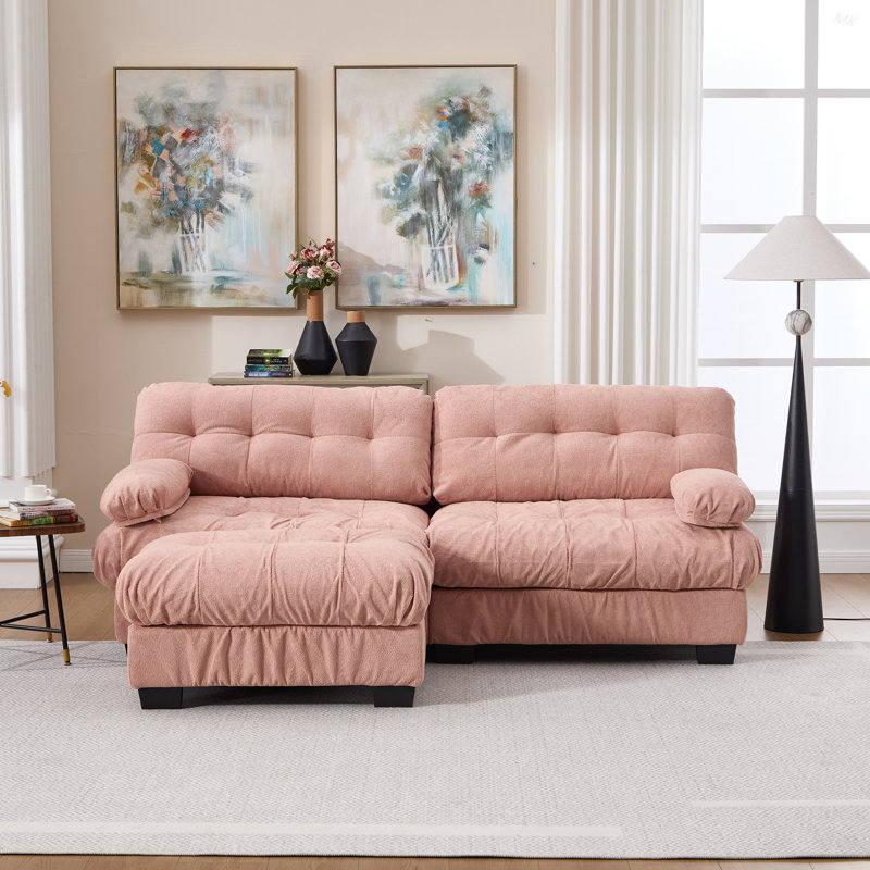 Canapé modulaire avec assise profonde et repose-pieds, Rose