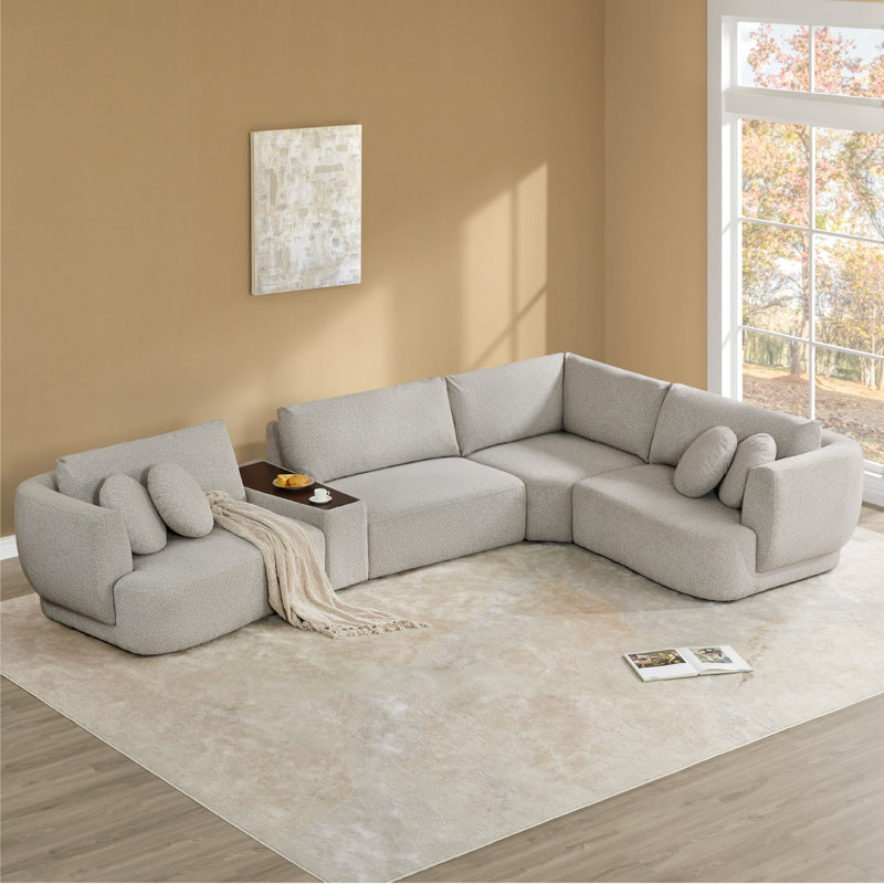 Aneika 156''W 5-Piece Curved Modular Oversized Sectional, Light Gray Polyester