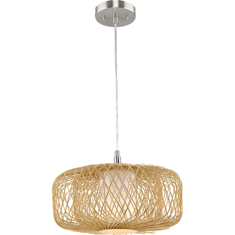 Luminaire suspendu tambour 1 lumière Andric, H 13 po x l 16 po x P 16 po, Rotin naturel