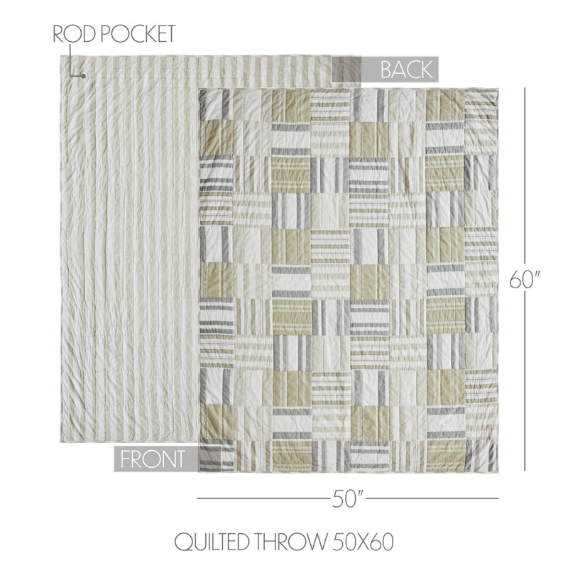 Soft White and Khaki Cotton Patchwork Throw Blanket