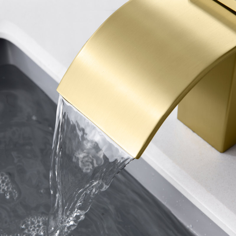 3 Hole Waterfall Bathroom Faucet, 8 Inch Widespread Bathroom Sink Faucet, Gold
