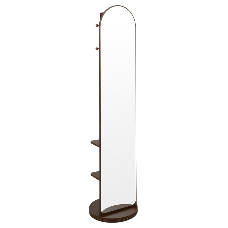 Arch Floor Mirror with Shelves, Walnut