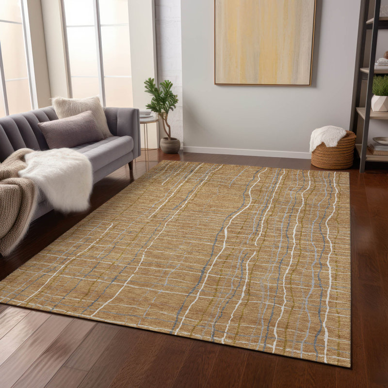 Calista Gold Washable Indoor-Outdoor Rug - , 8' x 10'