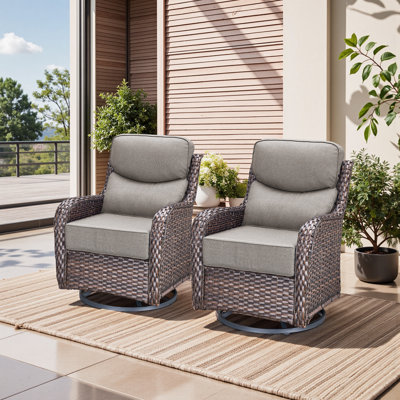 Meriline Outdoor All Weather Wicker Swivel Patio Chair With 6" Thick Cushions (Set Of 2)