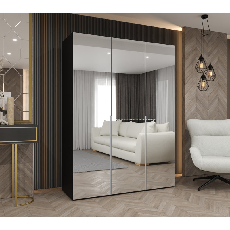 Manufactured Wood Wardrobe, black matt + handles: cashmere