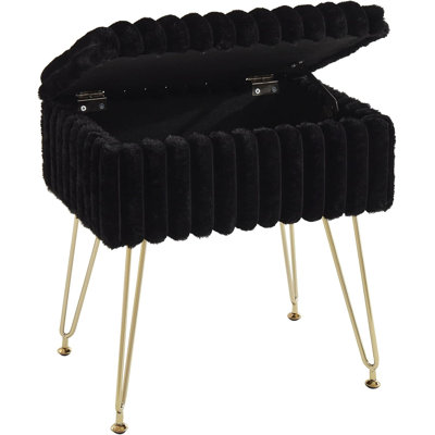 Tabouret de coiffeuse avec rangement, chaise de maquillage rembourrée en fausse fourrure avec pieds électroplaqués