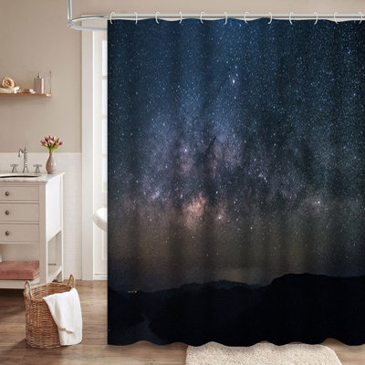 Milky Way Stars Night Sky Beautiful Bright Shower Curtain with 12 Hooks