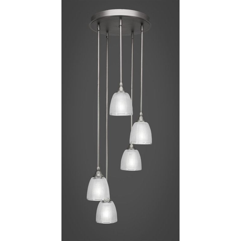 Luminaire suspendu suspendu en grappe 5 lumières Shamar, Nickel brossé