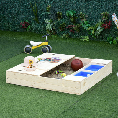 Outsunny 47.25'' x 15.75'' Solid Wood Square Sandbox