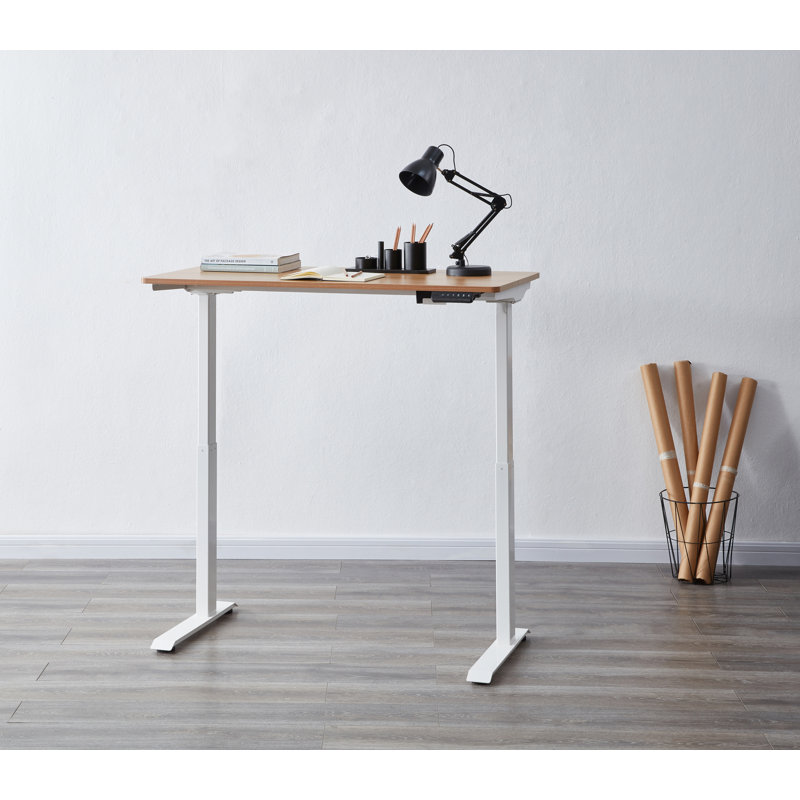 Glenva Adjustable Solid Wood Top Standing Desk, White, Oak