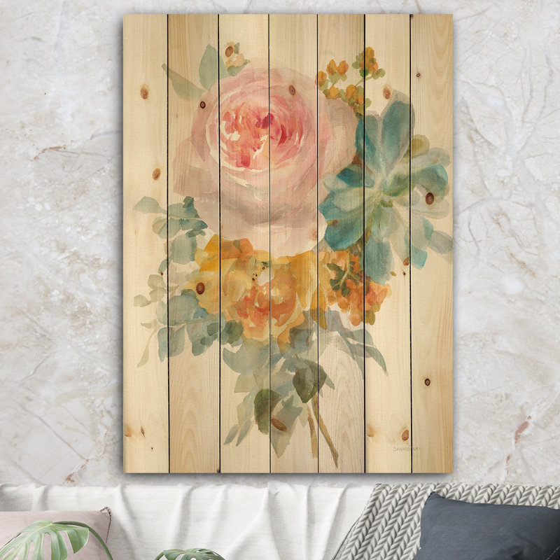 Multicolor French Bouquet I - impression de campagne sur bois de pin naturel, H 46 po x l 36 po x P 1,5 po